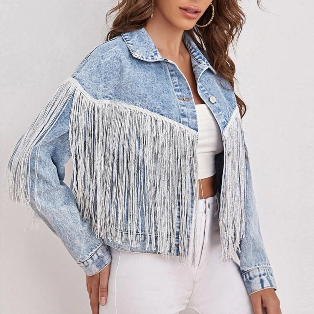Fringe Denim Jacket size Medium